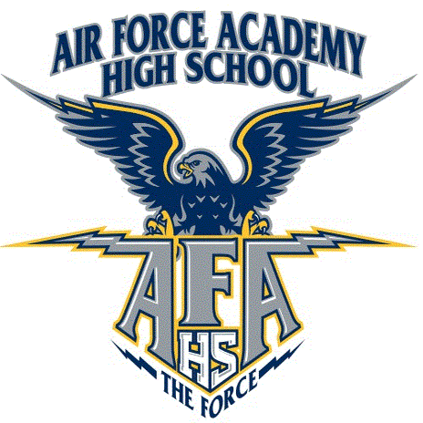 Blue and gold falcon mascot logo with AFAHS letters and The Force motto