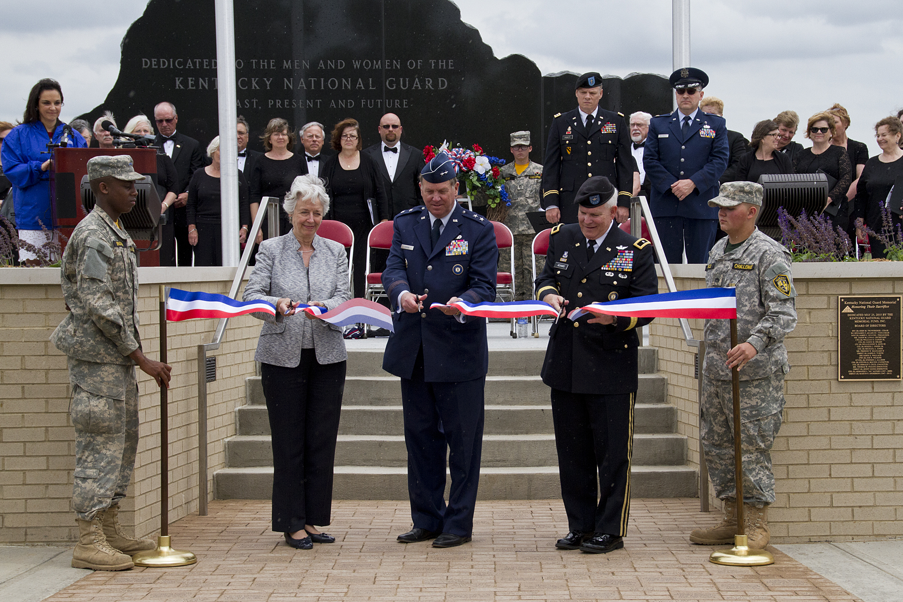 Kentucky National Guard memorial ribbon cutting ceremony with military officers and dignitaries