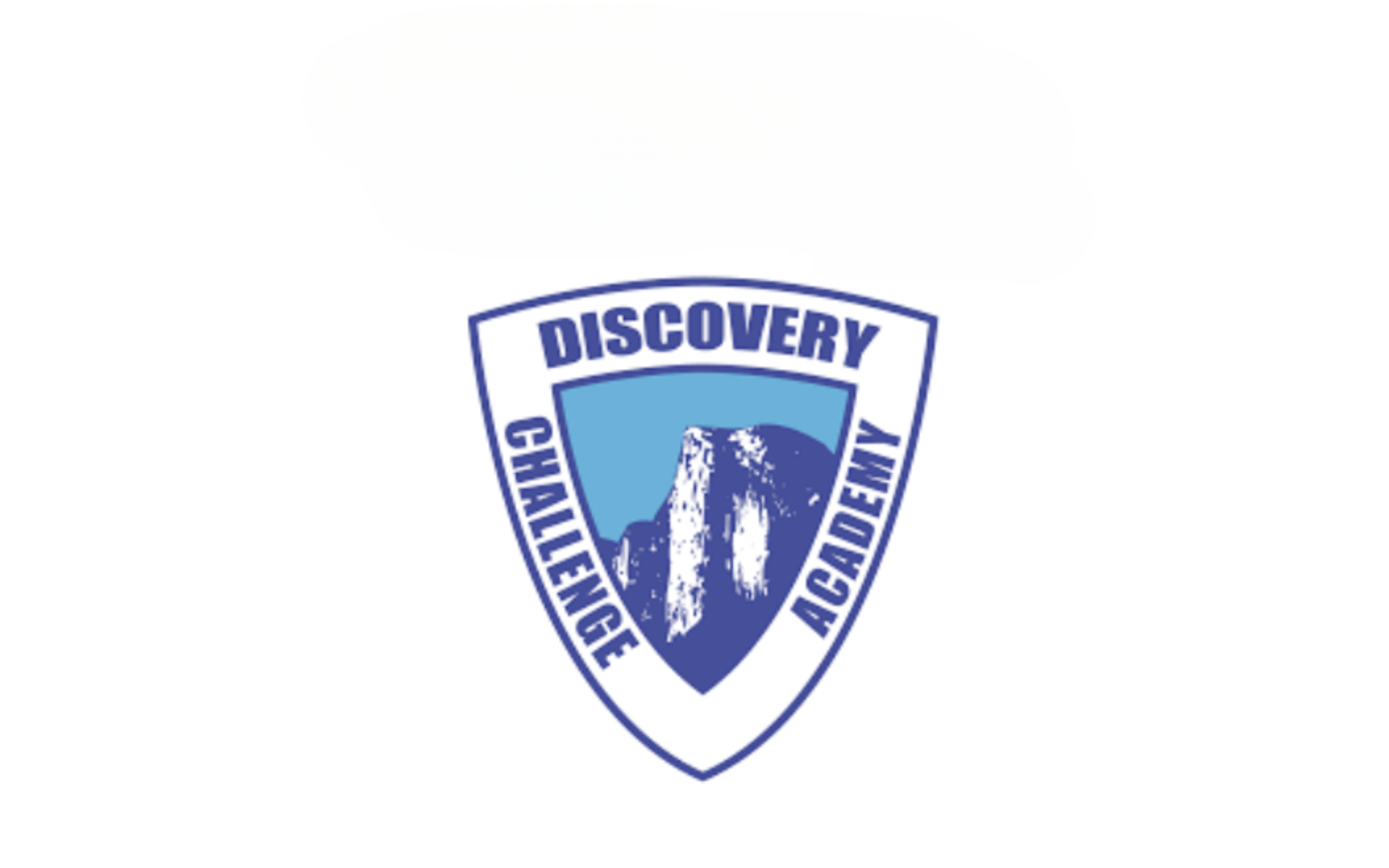 Blue and white shield crest featuring Half Dome mountain with Discovery Challenge Academy text