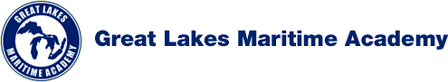Blue circular seal with Great Lakes silhouette and academy name in navy text