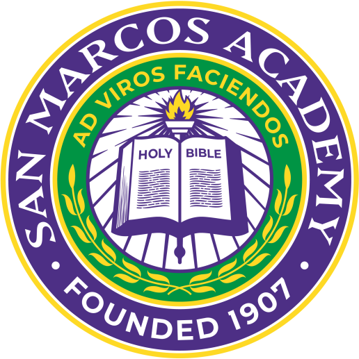 Official seal with Holy Bible, laurel branches, motto Ad Viros Faciendos, and Founded 1907