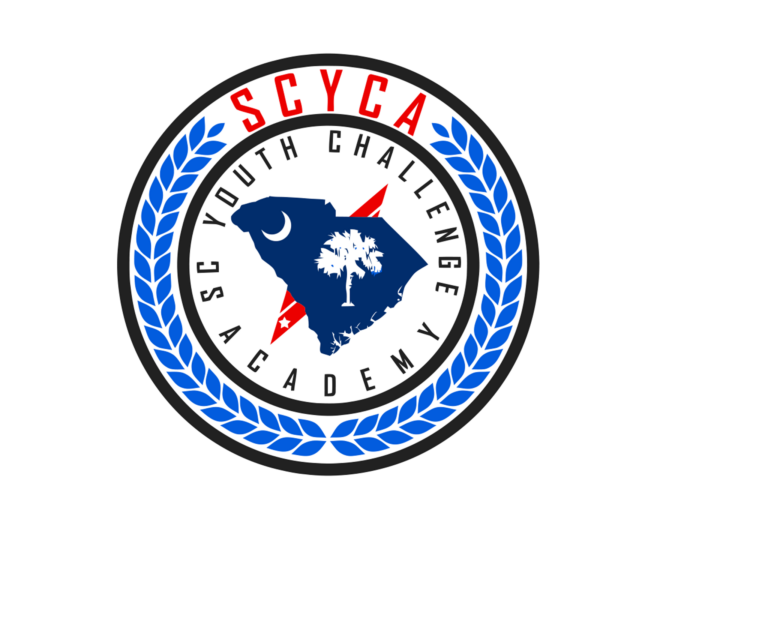SCYCA official crest featuring SC state silhouette with palmetto and crescent, surrounded by blue laurel wreath