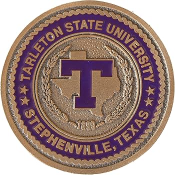 Bronze and purple university seal featuring T logo, Texas outline, laurel wreath, and 1899 founding date
