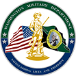 Washington Military Department circular seal with American flag, state seal, and Minuteman figure